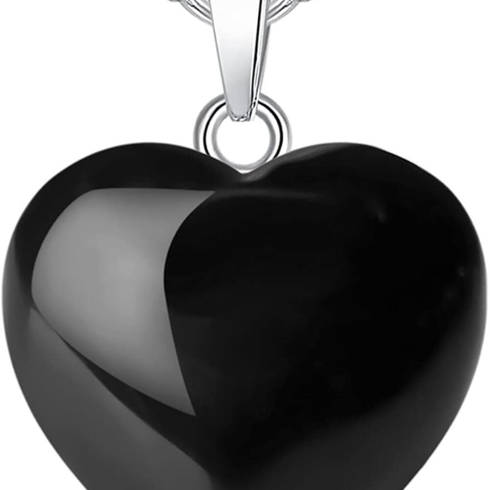 Black Obsidian Crystal Necklace Heart Love Real Crystal Reiki Energy for Women M